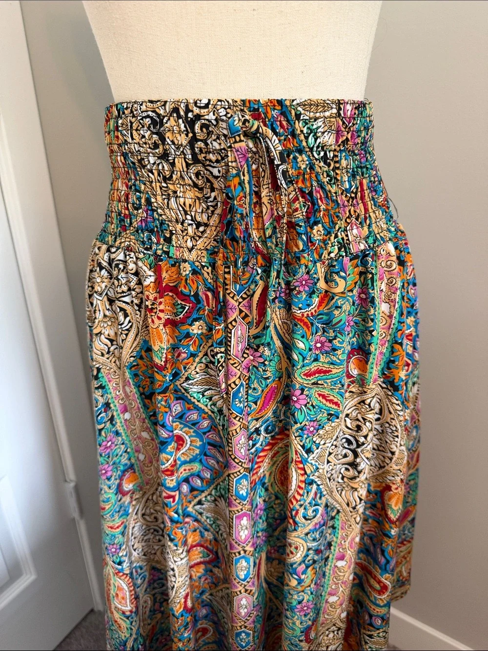 SHEIN Teal Multicolor Paisley Hanky Hem Skirt